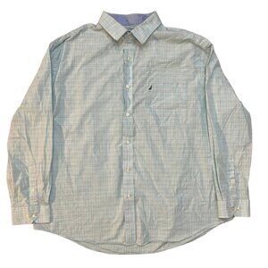Nautica 18 34/35 Green/Blue Plaid Button Up Shirt Men's Long Sleeve Classic Fit
